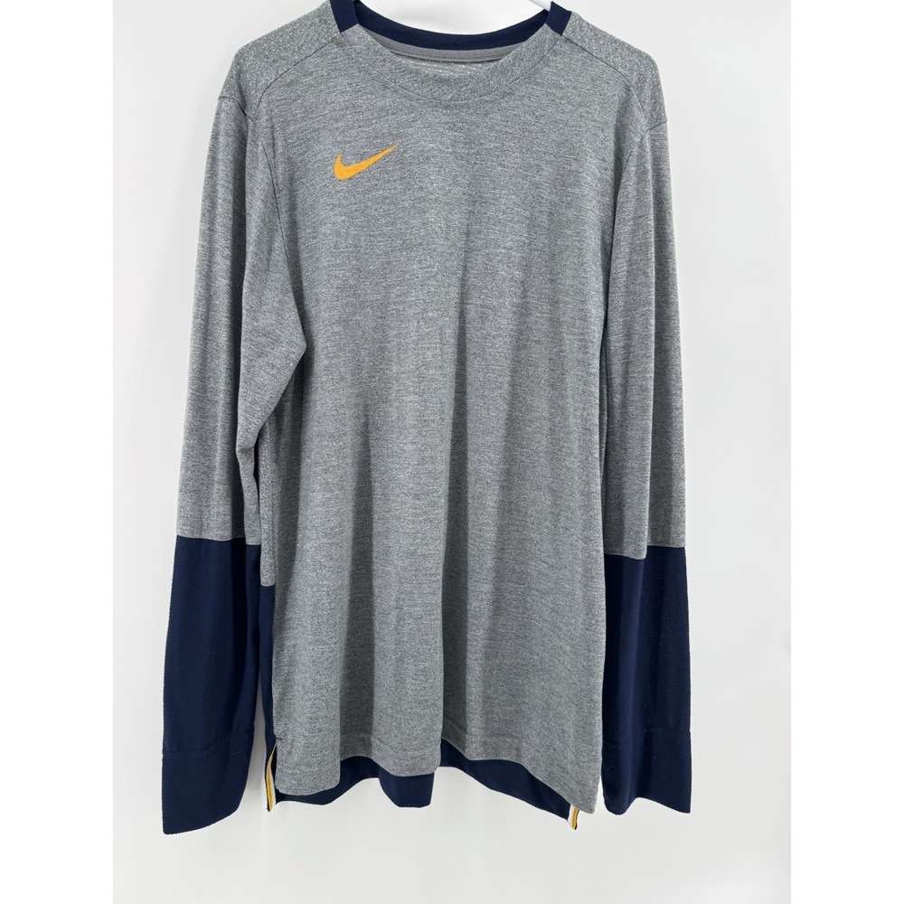Nike L Performance Long Sleeve Mens Gray & Navy‎ T-Shirt Activewear